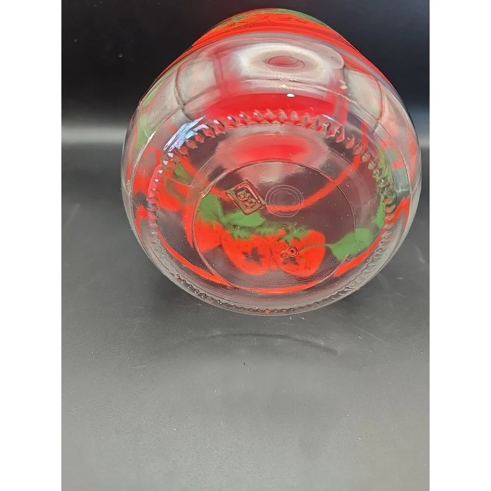Strawberry Glass‎ Red Lid Candy Jar Canister Vintage Summer Marked CR